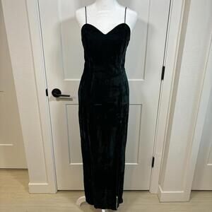VTG 90s Y2K Gown Maxi Dress Whimsy Goth Vamp Green Velvet Romantic Dark Mermaid